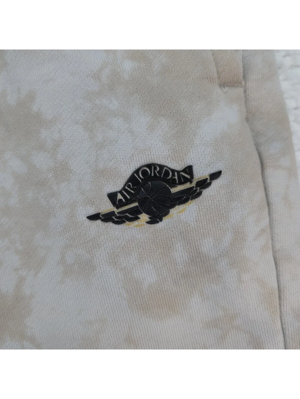 Jordan Mens XXL Beige Tie Dye Fleece Sweat Shorts Air Jordan Wings Drawstring